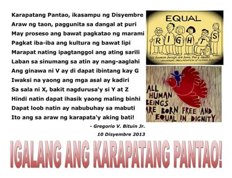 slogan tungkol sa karapatan|Mga Halimbawa ng Tula Tungkol sa Karapatang Pantao.